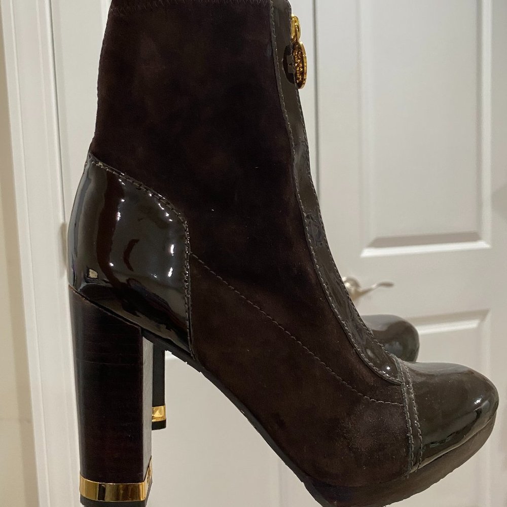 Tory Burch Brown Suede and Patent Leather Booties Size 6.5